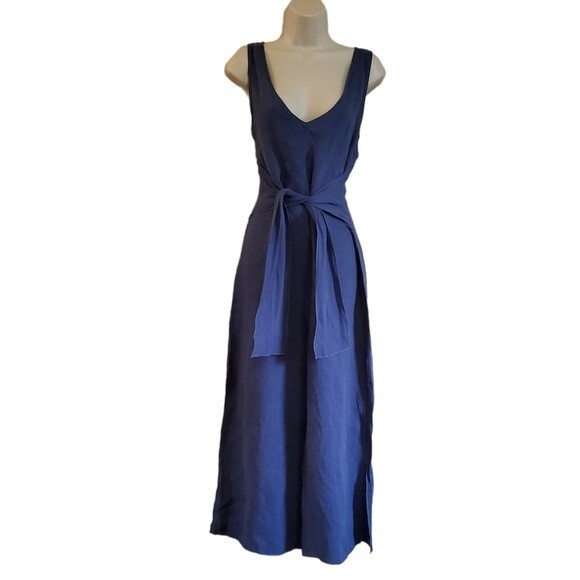 Three Dots Wide Leg Linen Jumpsuit S Navy Blue New - Picture 1 of 10